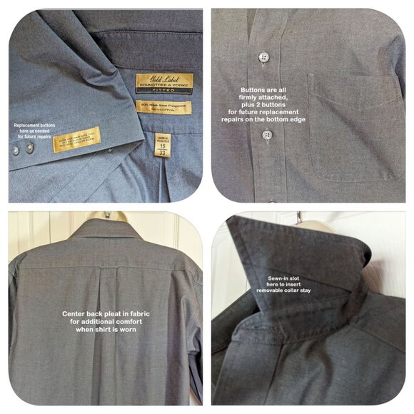 Roundtree & Yorke Gold Label dress shirt, Dark gray, Non Iron cotton, 15/33, VTG - Picture 12 of 16
